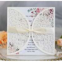 Square Wedding Card Elegant Invitation Card Laser Cut Paper Valentine's Day Rose Invitation Card